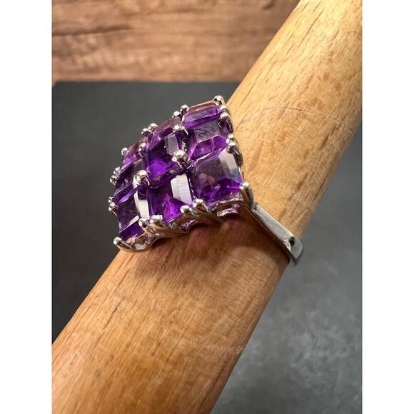 Amethyst sterling silver cluster ring size 7 - Picture 14 of 16